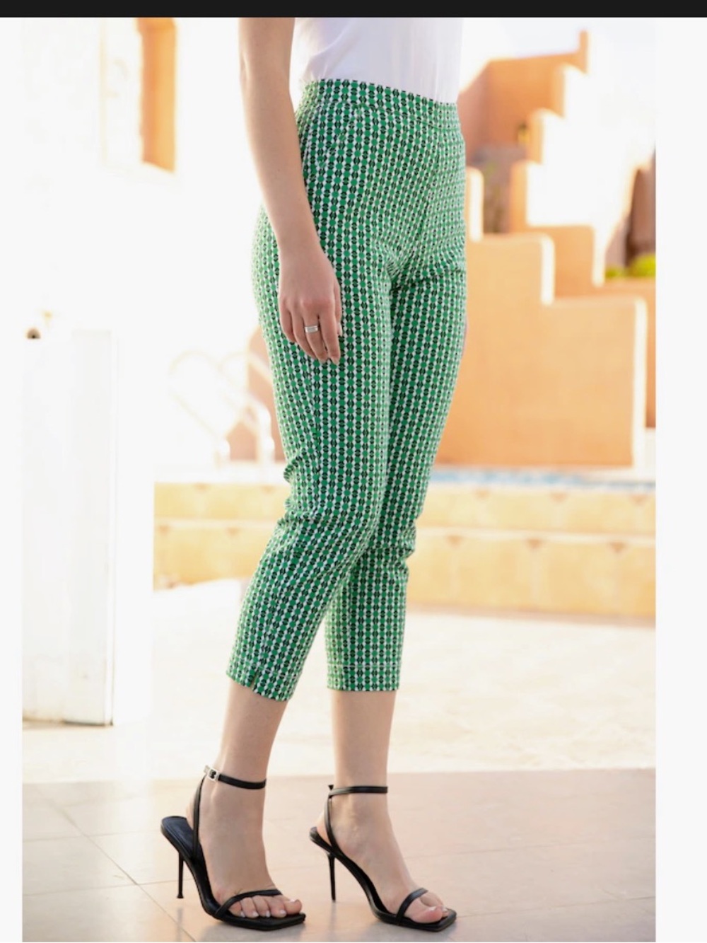 New orange fashion vintage style capris green geometric pull-on pant large
